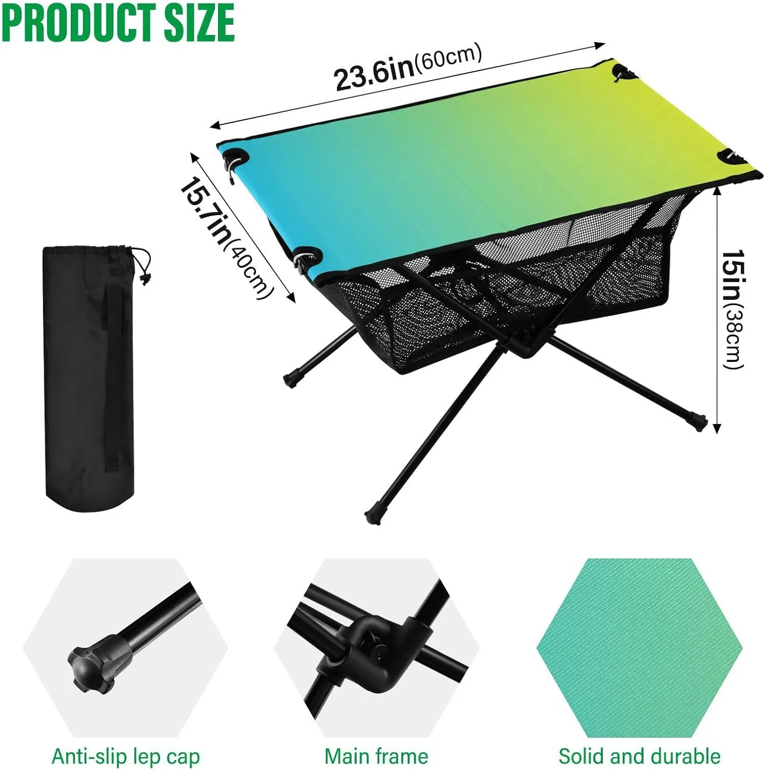 Emelivor Blue Yellow Gradient Folding Camping Table Portable Beach Table with Carry Bag Small Foldable Table for Outdoor Hiking Picnic Travel Beach