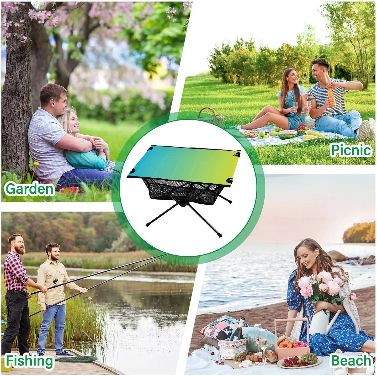 Emelivor Blue Yellow Gradient Folding Camping Table Portable Beach Table with Carry Bag Small Foldable Table for Outdoor Hiking Picnic Travel Beach