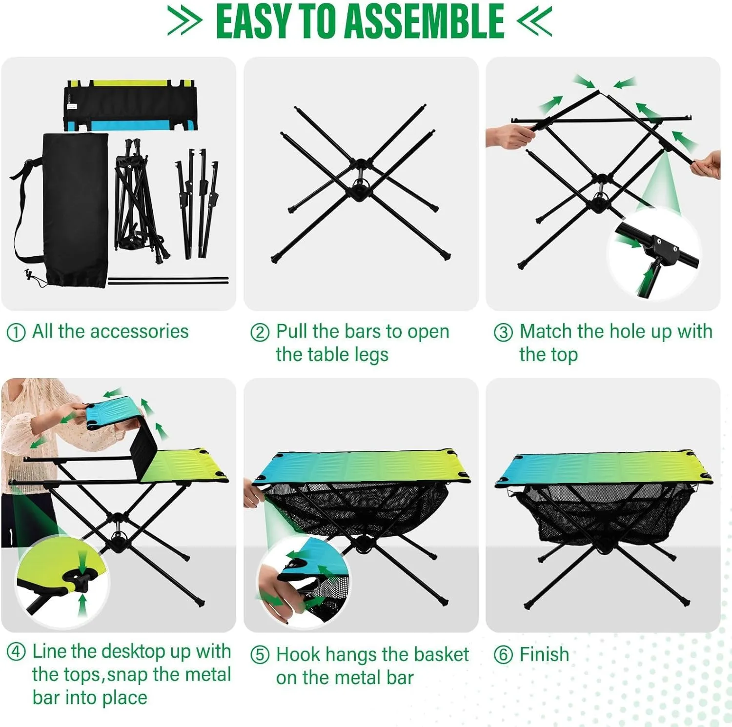 Emelivor Blue Yellow Gradient Folding Camping Table Portable Beach Table with Carry Bag Small Foldable Table for Outdoor Hiking Picnic Travel Beach