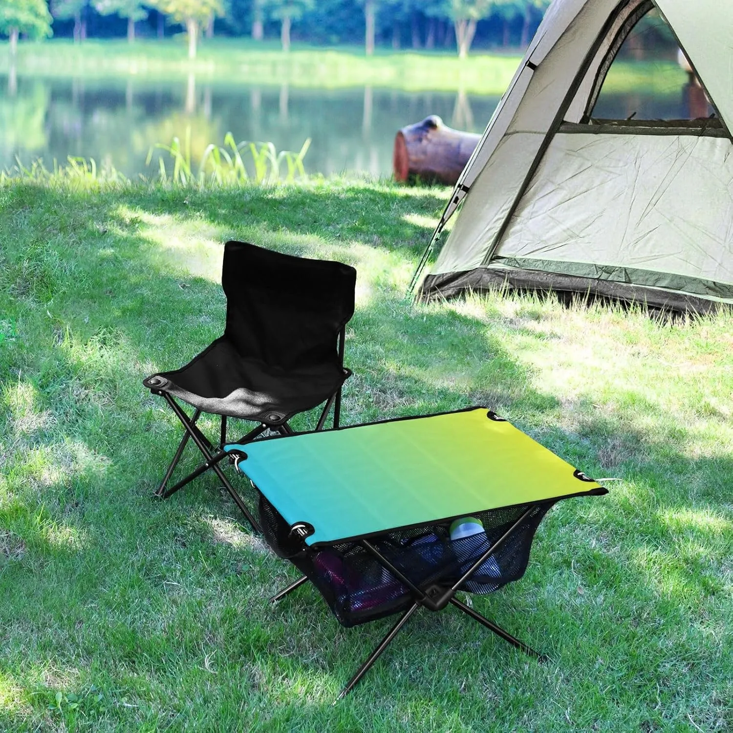 Emelivor Blue Yellow Gradient Folding Camping Table Portable Beach Table with Carry Bag Small Foldable Table for Outdoor Hiking Picnic Travel Beach