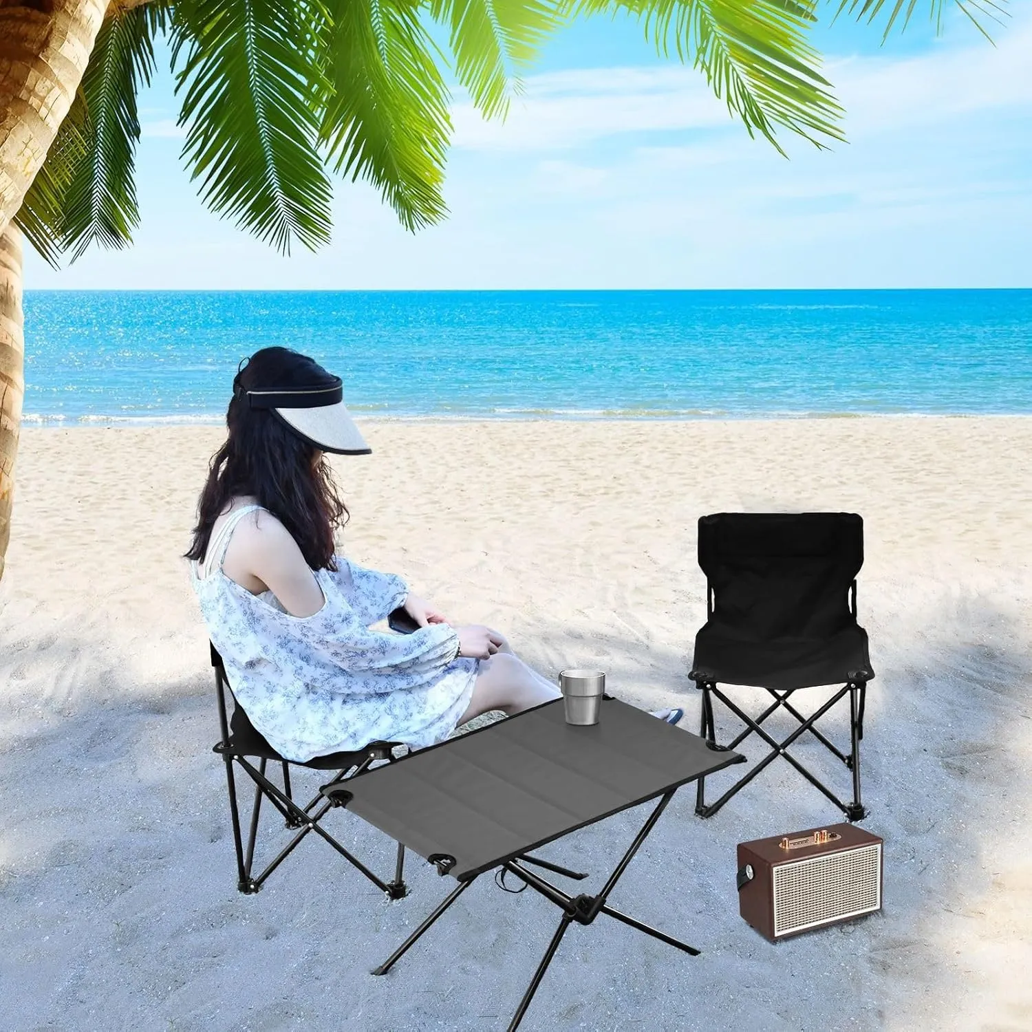 Emelivor Dark Grey Folding Camping Table Portable Beach Table with Carry Bag Small Picnic Table for Picnic Outdoor Fishing Camping Travel