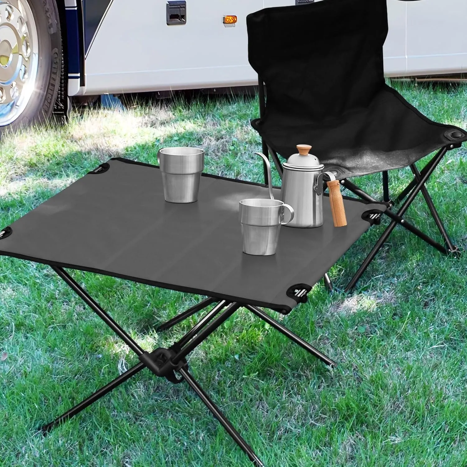 Emelivor Dark Grey Folding Camping Table Portable Beach Table with Carry Bag Small Picnic Table for Picnic Outdoor Fishing Camping Travel
