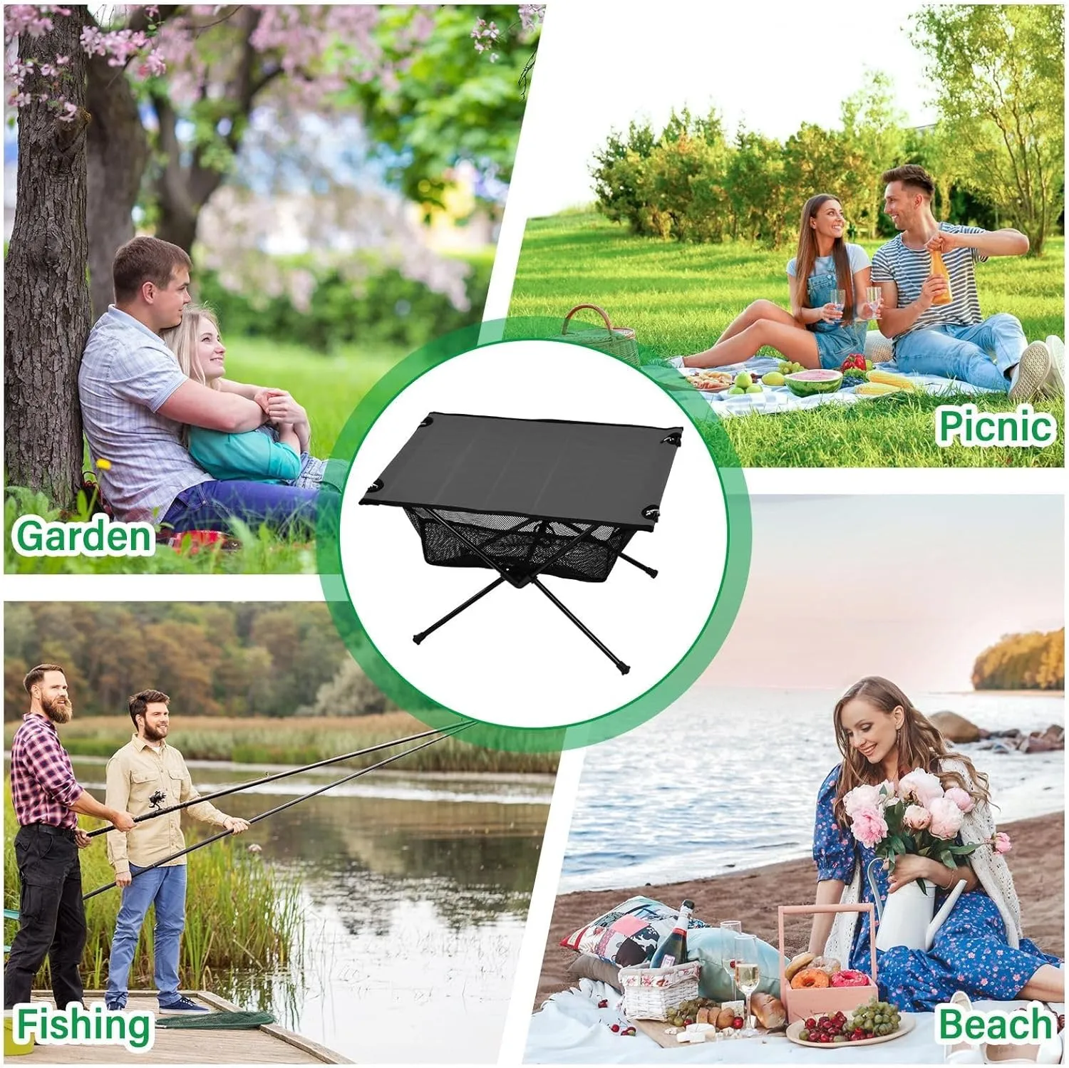 Emelivor Dark Grey Folding Camping Table Portable Beach Table with Carry Bag Small Picnic Table for Picnic Outdoor Fishing Camping Travel