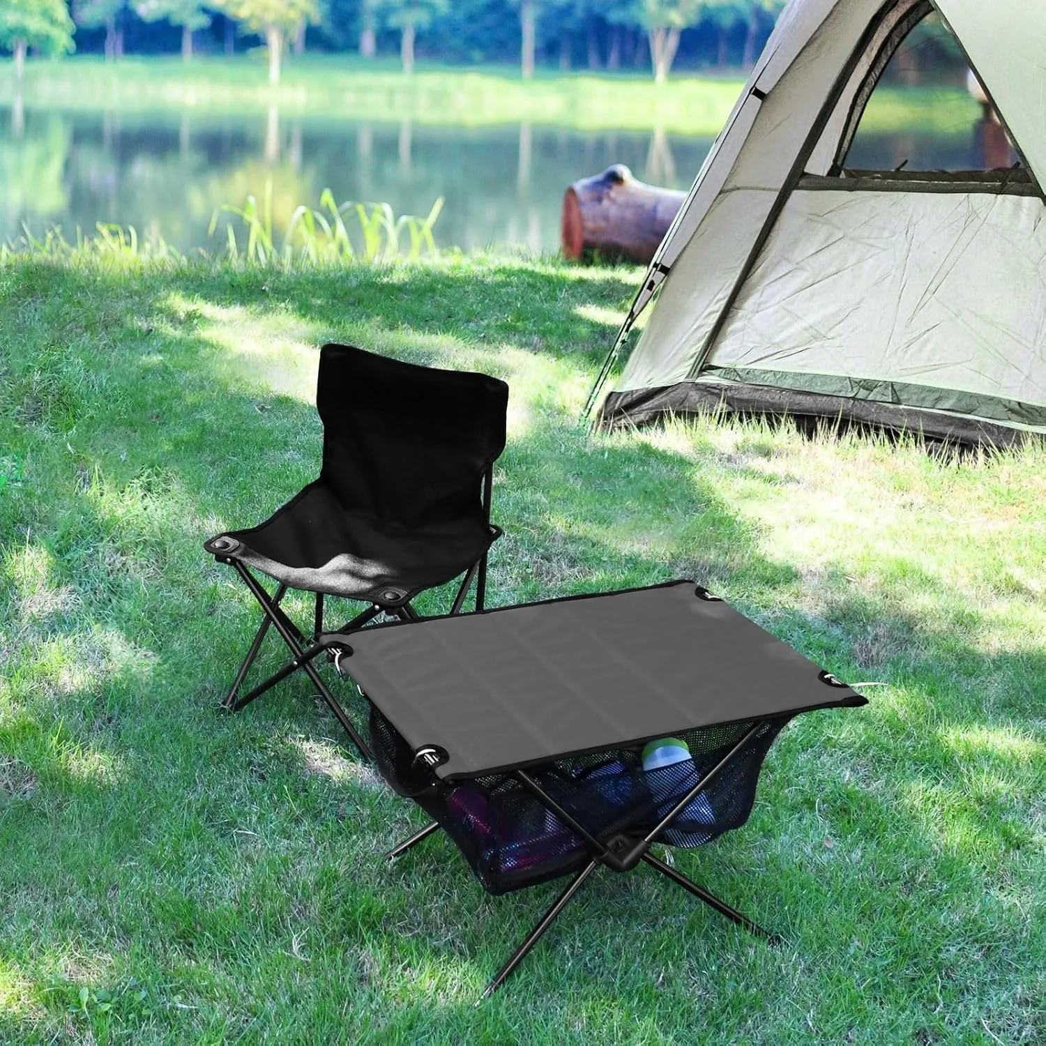 Emelivor Dark Grey Folding Camping Table Portable Beach Table with Carry Bag Small Picnic Table for Picnic Outdoor Fishing Camping Travel