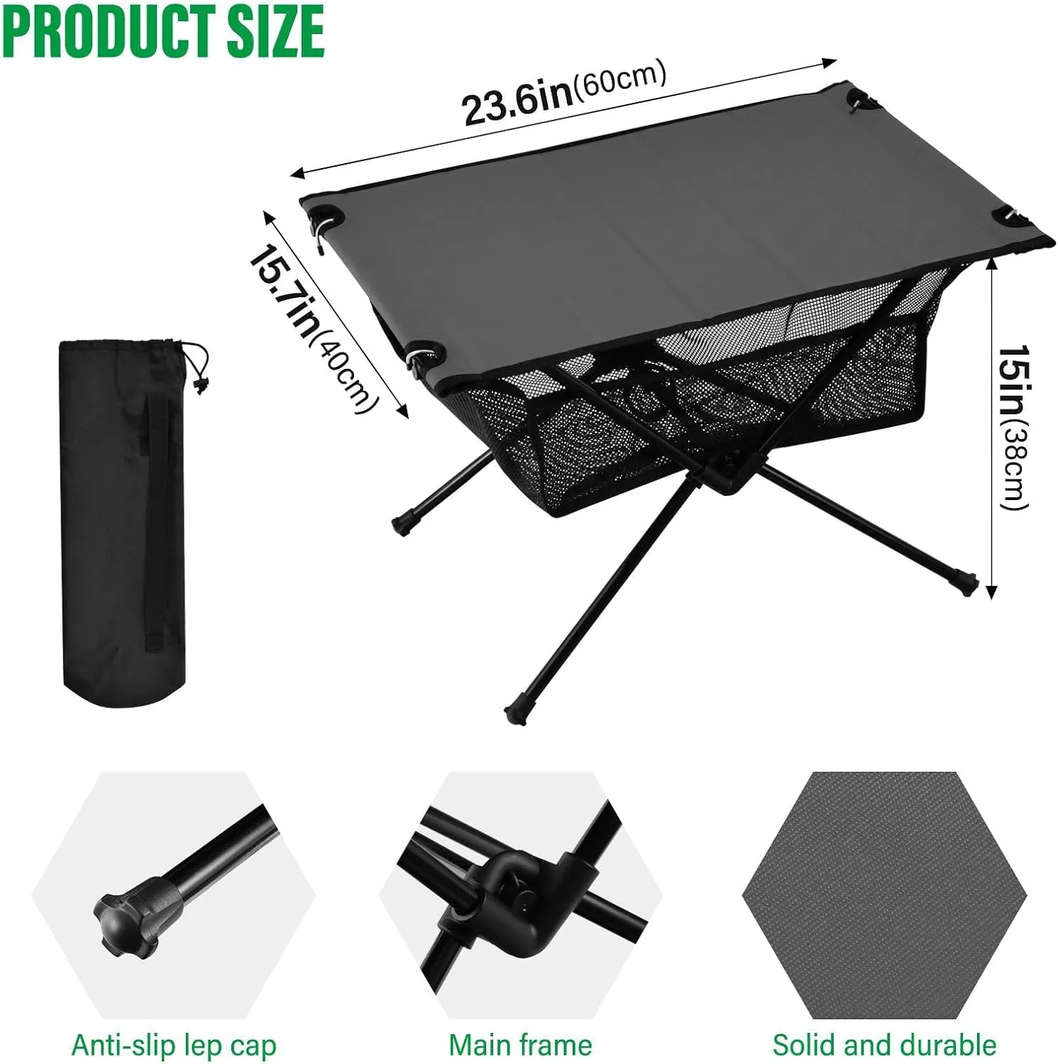 Emelivor Dark Grey Folding Camping Table Portable Beach Table with Carry Bag Small Picnic Table for Picnic Outdoor Fishing Camping Travel