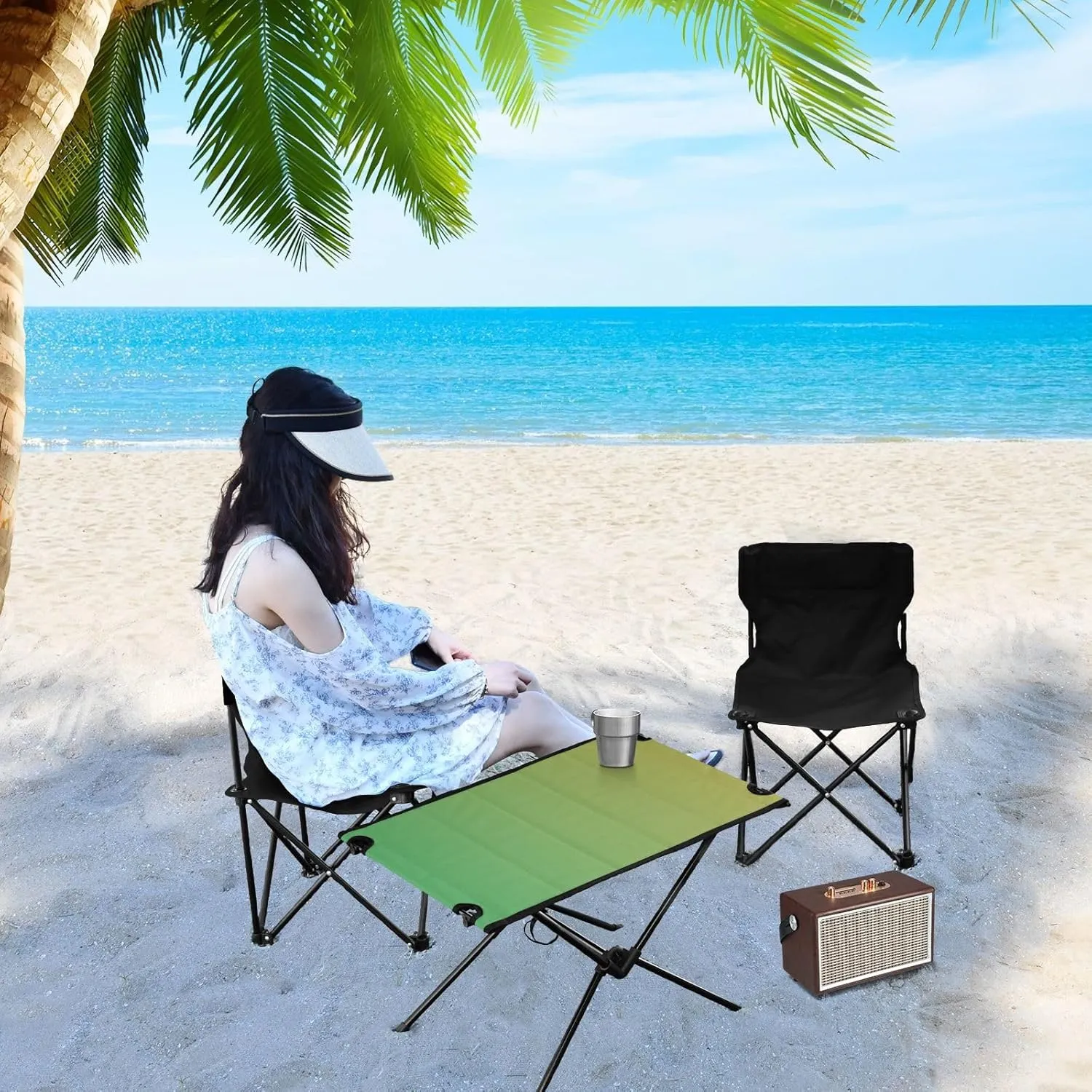 Emelivor Green Gradient Folding Camping Table Portable Beach Table with Carry Bag Small Foldable Table for Camping BBQ Hiking Outdoor Travel