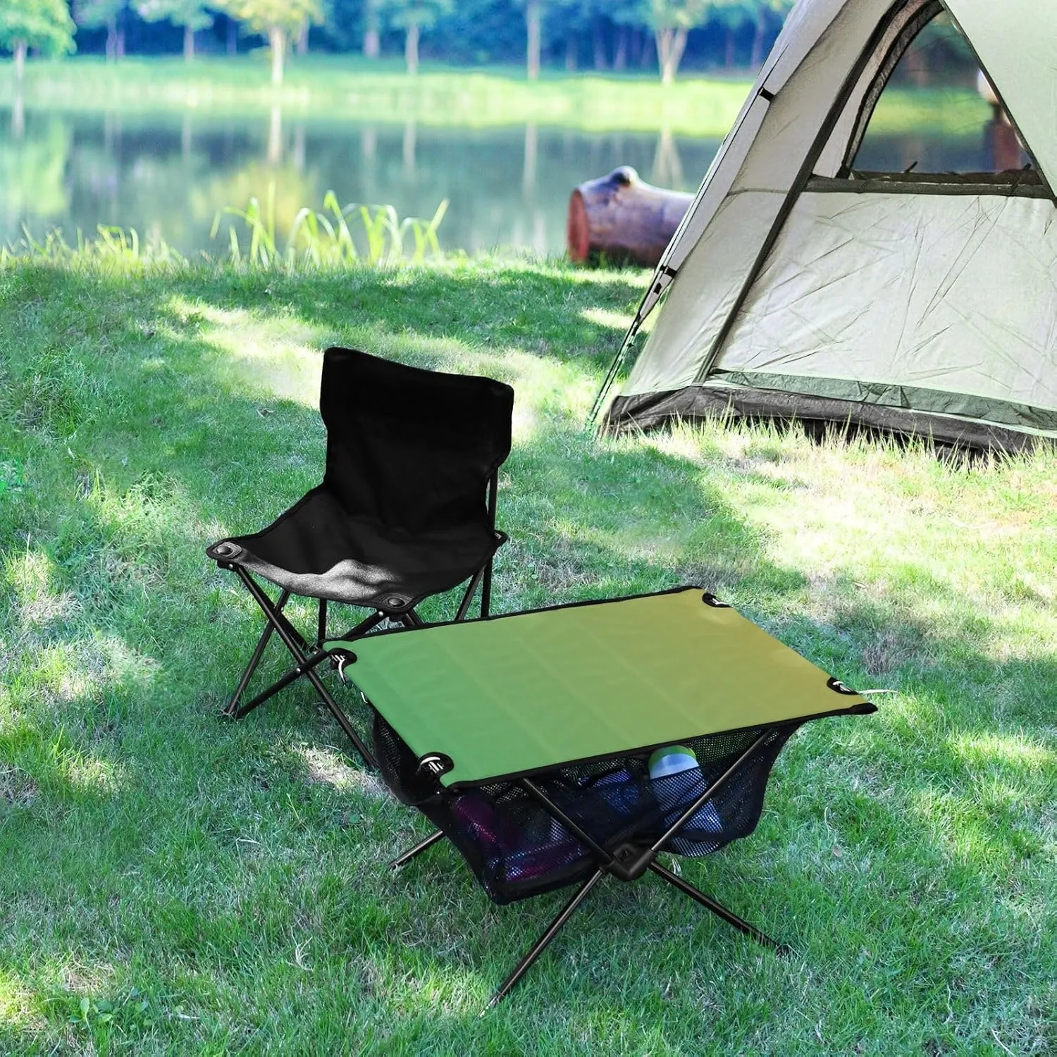 Emelivor Green Gradient Folding Camping Table Portable Beach Table with Carry Bag Small Foldable Table for Camping BBQ Hiking Outdoor Travel