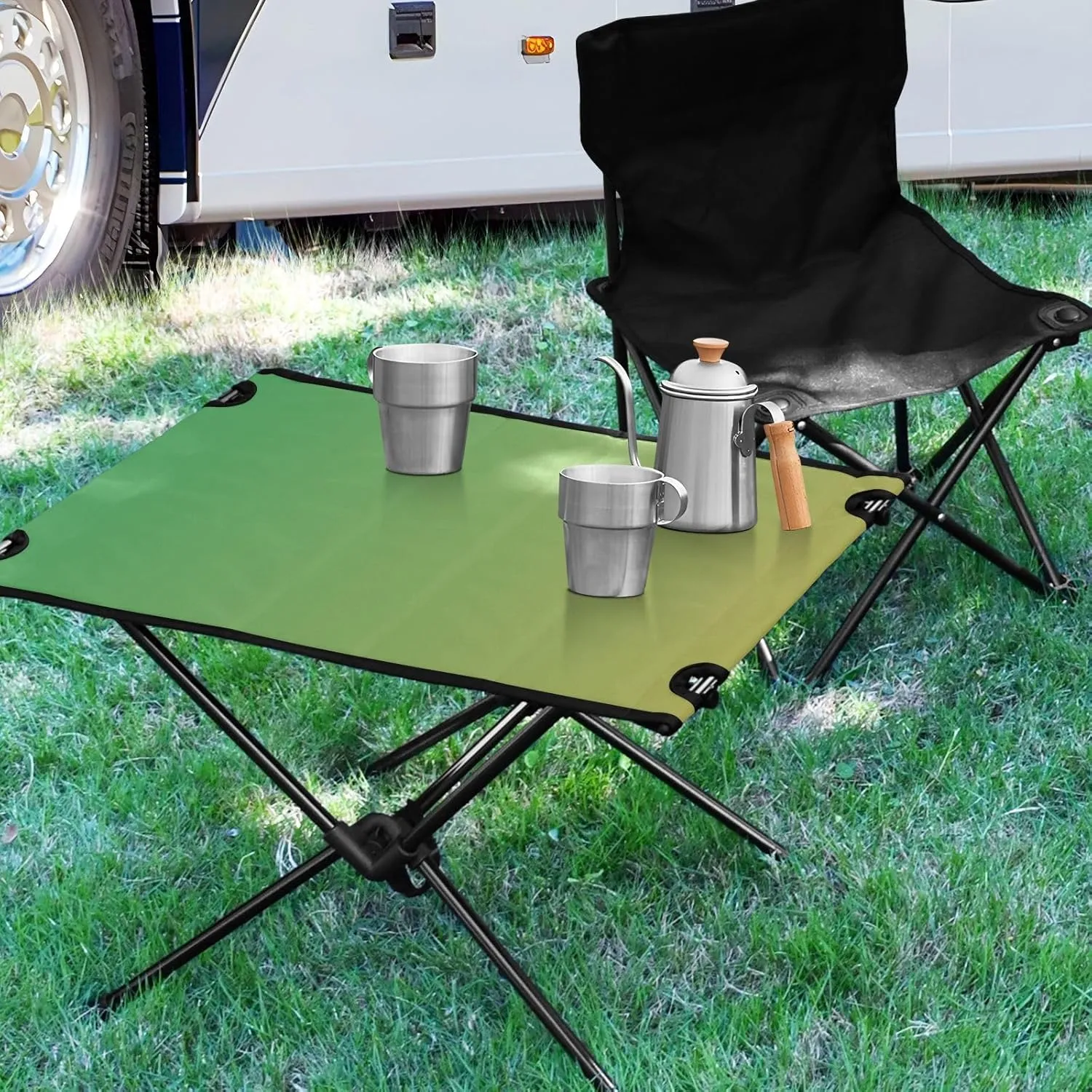 Emelivor Green Gradient Folding Camping Table Portable Beach Table with Carry Bag Small Foldable Table for Camping BBQ Hiking Outdoor Travel