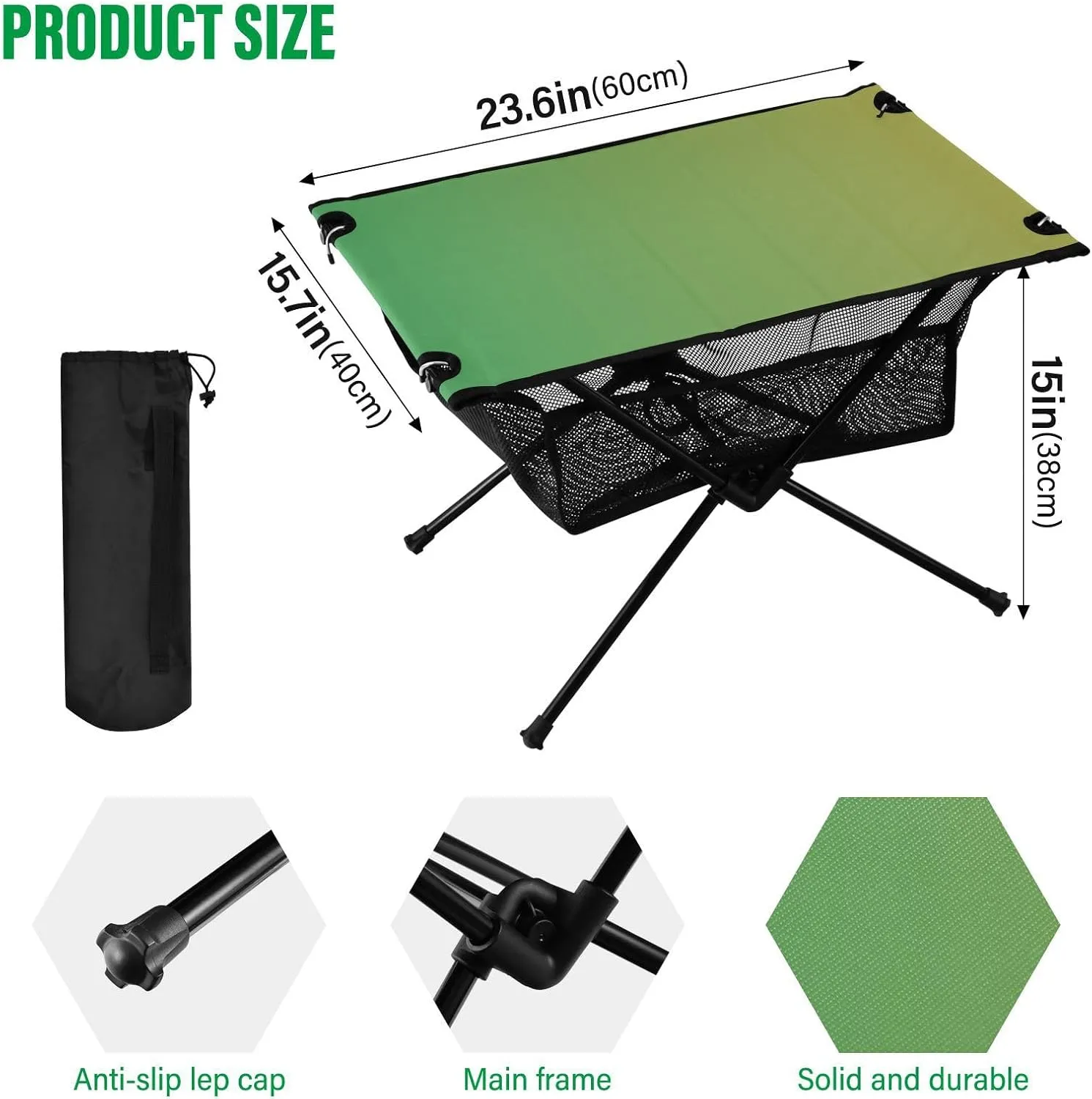 Emelivor Green Gradient Folding Camping Table Portable Beach Table with Carry Bag Small Foldable Table for Camping BBQ Hiking Outdoor Travel