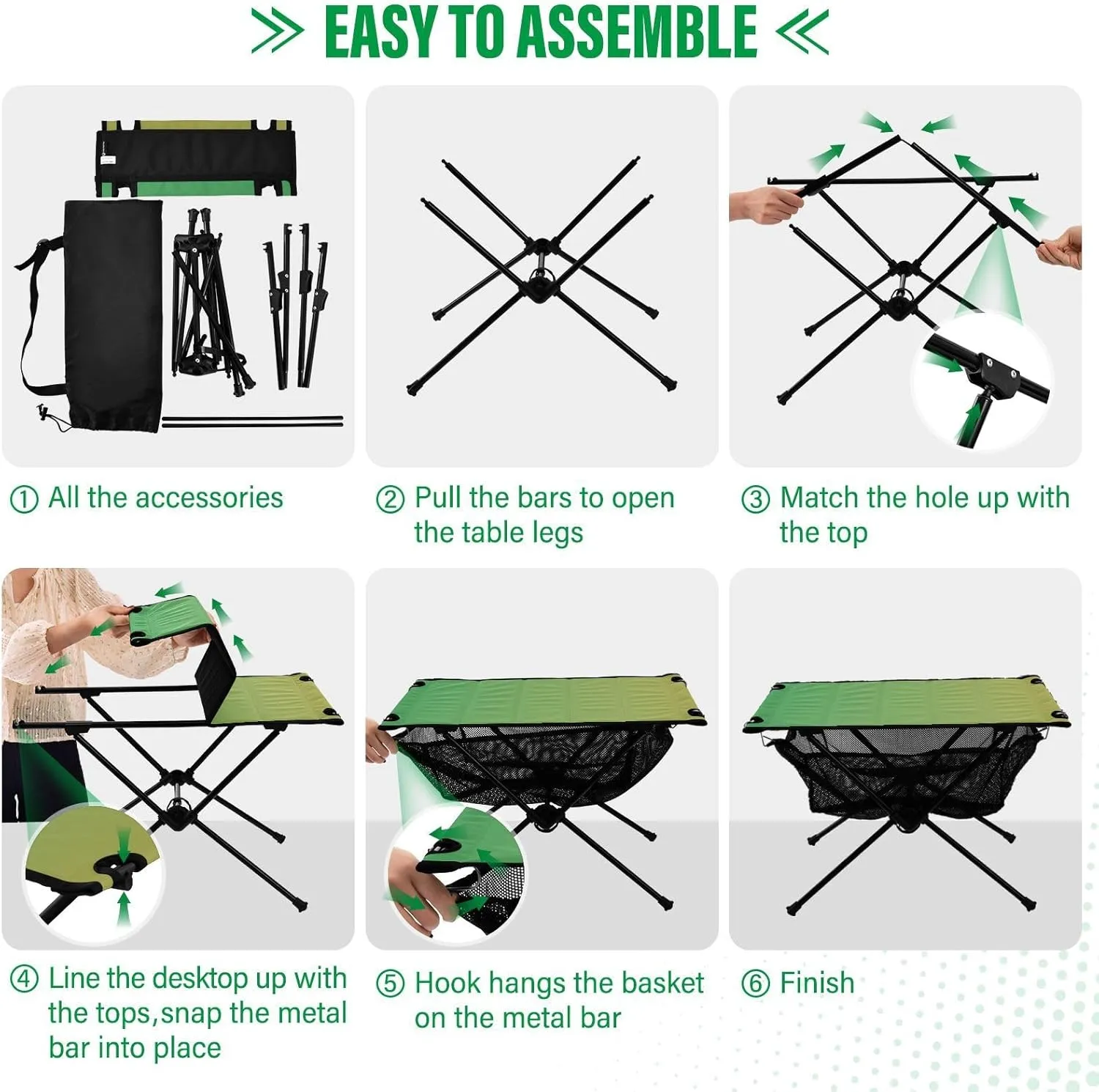 Emelivor Green Gradient Folding Camping Table Portable Beach Table with Carry Bag Small Foldable Table for Camping BBQ Hiking Outdoor Travel