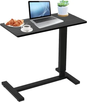 Erinaik Overbed Table with Adjustable Height & Swivel Wheels, Pneumatic Mobile Laptop Desk for Hospital Bed, Home Office, Study - Hidden Wheels, Stable Bedside Table