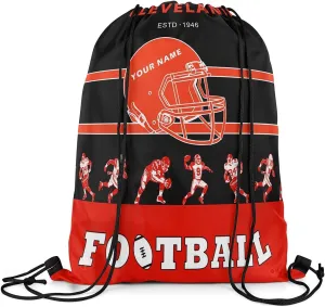 Erosebridal Customized Football 13 x 15.7 Drawstring Backpack for Sport Gym,American Football Drawstring Bag,Black Red Sports Draw String Back Bag,Rugby City Team String Backpack Foldable(Cleveland)