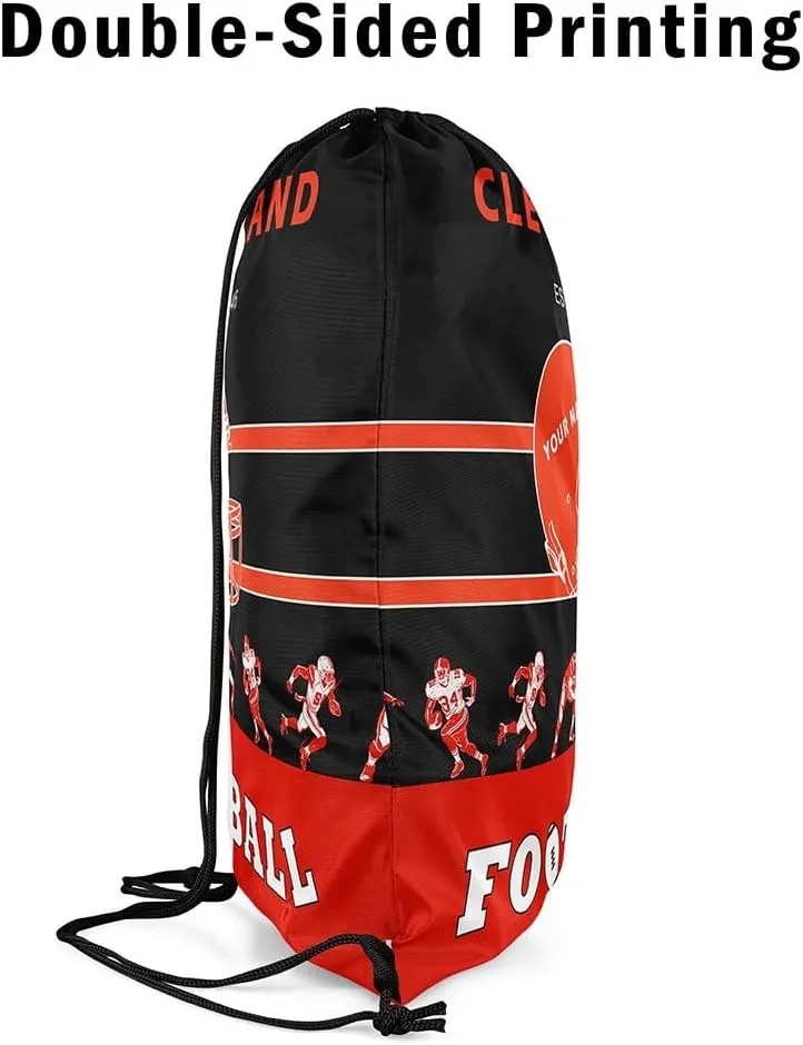Erosebridal Customized Football 13 x 15.7 Drawstring Backpack for Sport Gym,American Football Drawstring Bag,Black Red Sports Draw String Back Bag,Rugby City Team String Backpack Foldable(Cleveland)