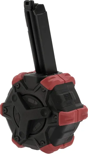 Evike Airsoft - AW Custom Drum Airsoft Mag for Gas Blowback Airsoft Pistols & Rifles (Model: SAI BLU/Elite Force G/Red)