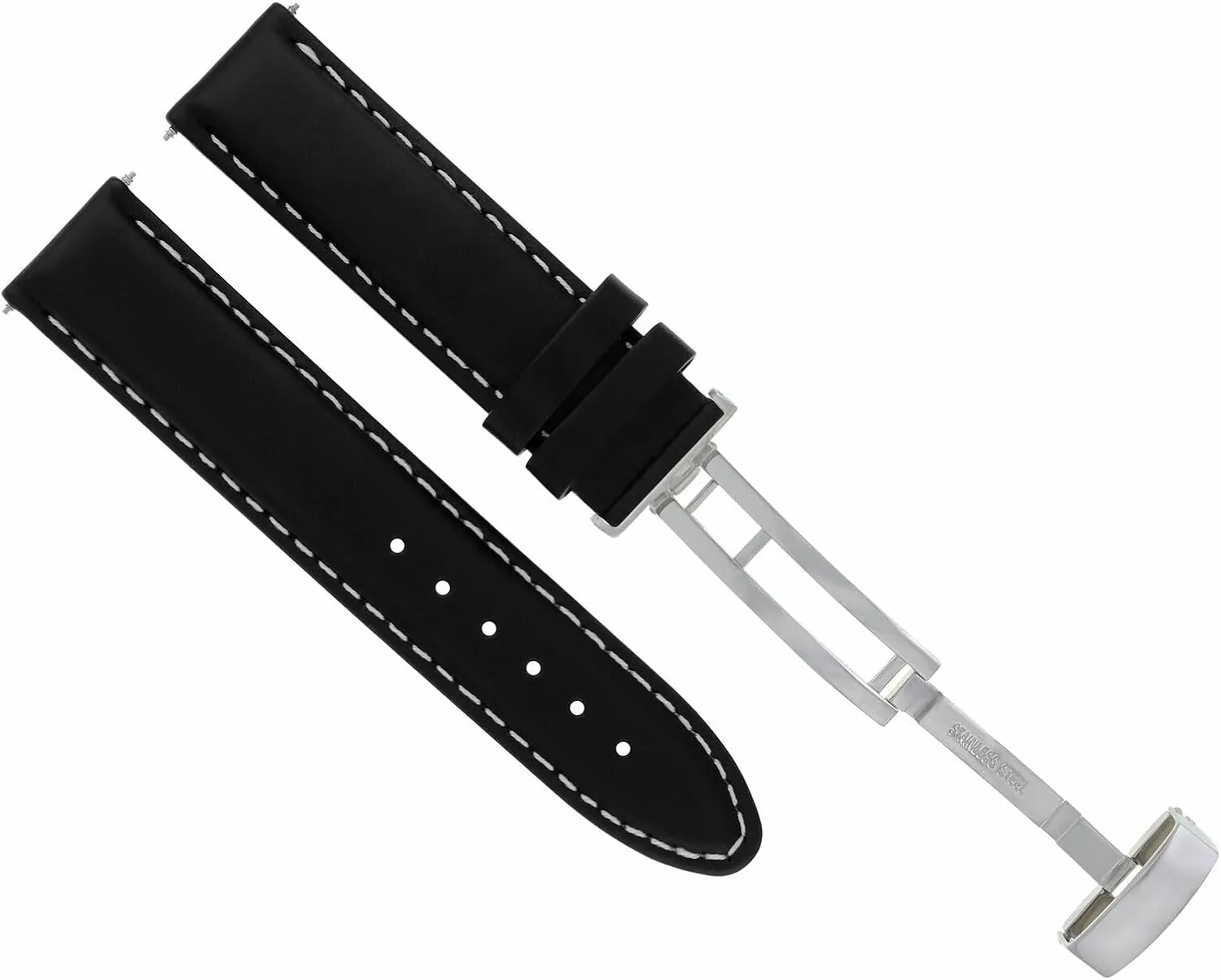 Ewatchparts 18mm Leather Watch Band Strap Smooth Compatible With Omega Speedmaster Reduced 175.0032 Black With White Stitching