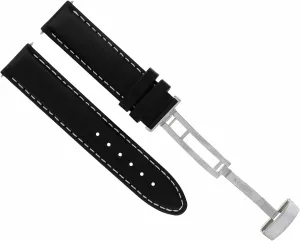 Ewatchparts 18mm Leather Watch Band Strap Smooth Compatible With Omega Speedmaster Reduced 175.0032 Black With White Stitching