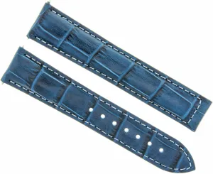 Ewatchparts 19mm Leather Watch Band Strap Compatible With Omega Watch Speedmaster Seamaster Blue With White Stitching