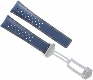 Ewatchparts 19mm Leather Watch Band Strap Compatible With Tag Heuer Carrera Twin WAR211A Blue Perforated