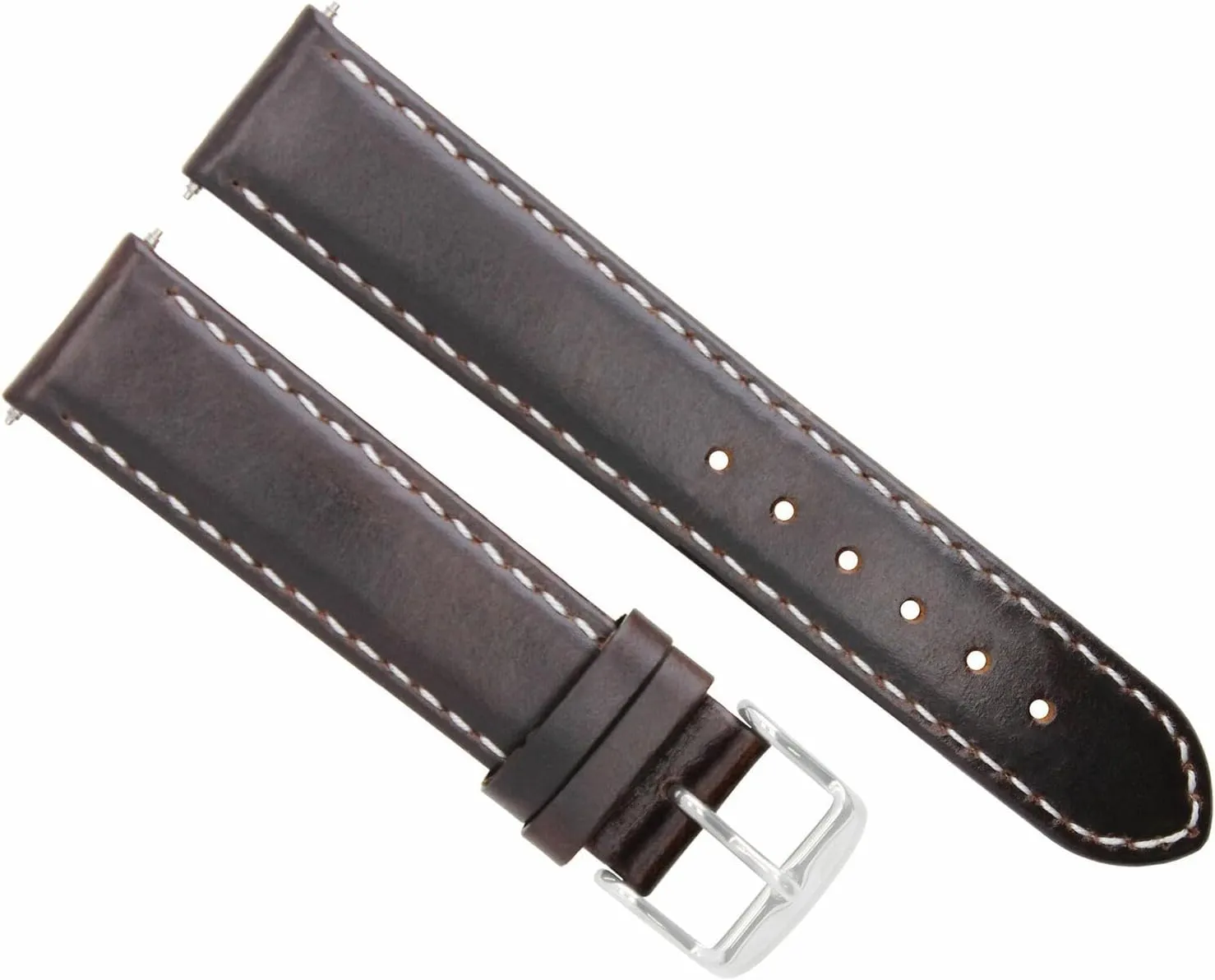 Ewatchparts 19mm Leather Watch Band Strap Smooth Compatible With Omega Seamaster Speedmaster Moon Dark Brown With White Stitching