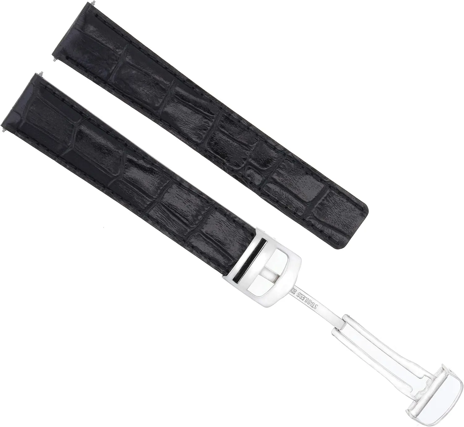 Ewatchparts 20mm Leather Watch Band Strap Deployment Clasp Compatible With 36mm Cartier Seatimer Watch Black