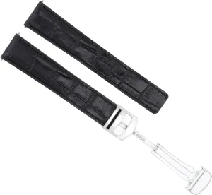Ewatchparts 20mm Leather Watch Band Strap Deployment Clasp Compatible With 36mm Cartier Seatimer Watch Black