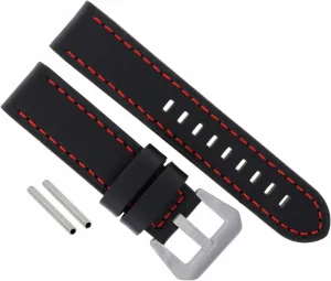 Ewatchparts 20mm Pam Premium Long Leather Watch Band Strap Compatible With Panerai GMT Black With Red Stitching