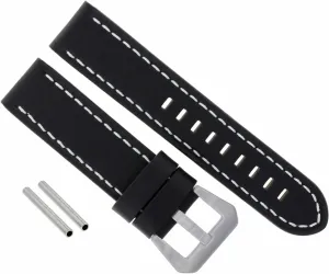Ewatchparts 22mm Buffalo Leather Watch Strap Compatible With Pam Panerai Luminor Marina Watch Black With White Stitching
