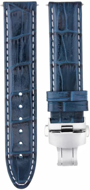 Ewatchparts 22mm Leather Watch Band Strap Compatible With Citizen Eco Drive BM8475-26E 22/22mm Blue With White Stitching