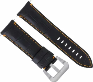 Ewatchparts 24mm Leather Watch Band Strap Compatible With Breitling Navitimer Colt Bentley Black With Orange Stitching
