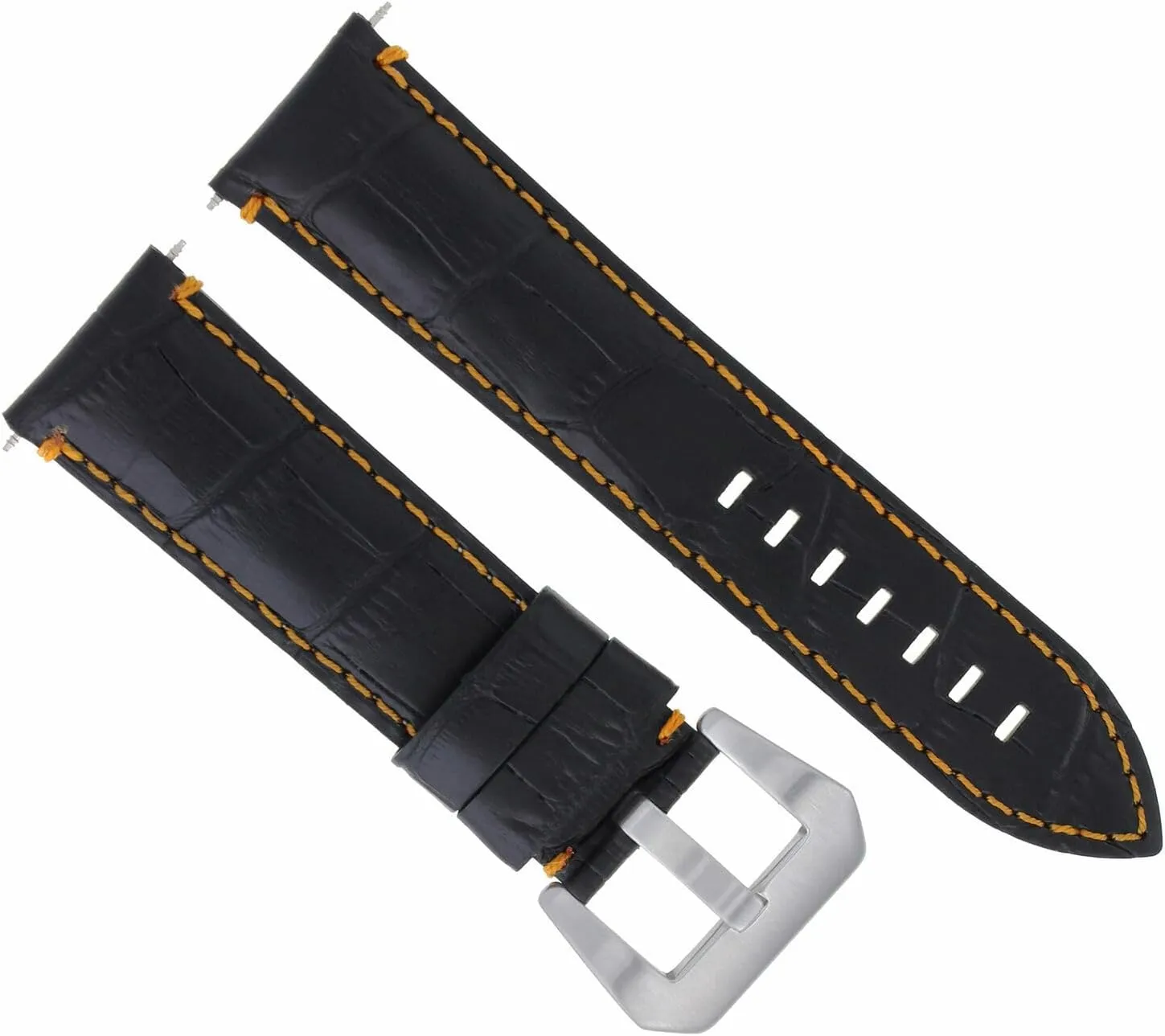 Ewatchparts 24mm Leather Watch Band Strap Compatible With Breitling Navitimer Colt Bentley Black With Orange Stitching