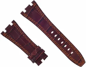 Ewatchparts 28mm Leather Watch Band Strap Compatible With 42mm Audemars Piguet 15703St 26470St Brown With Orange Stitching