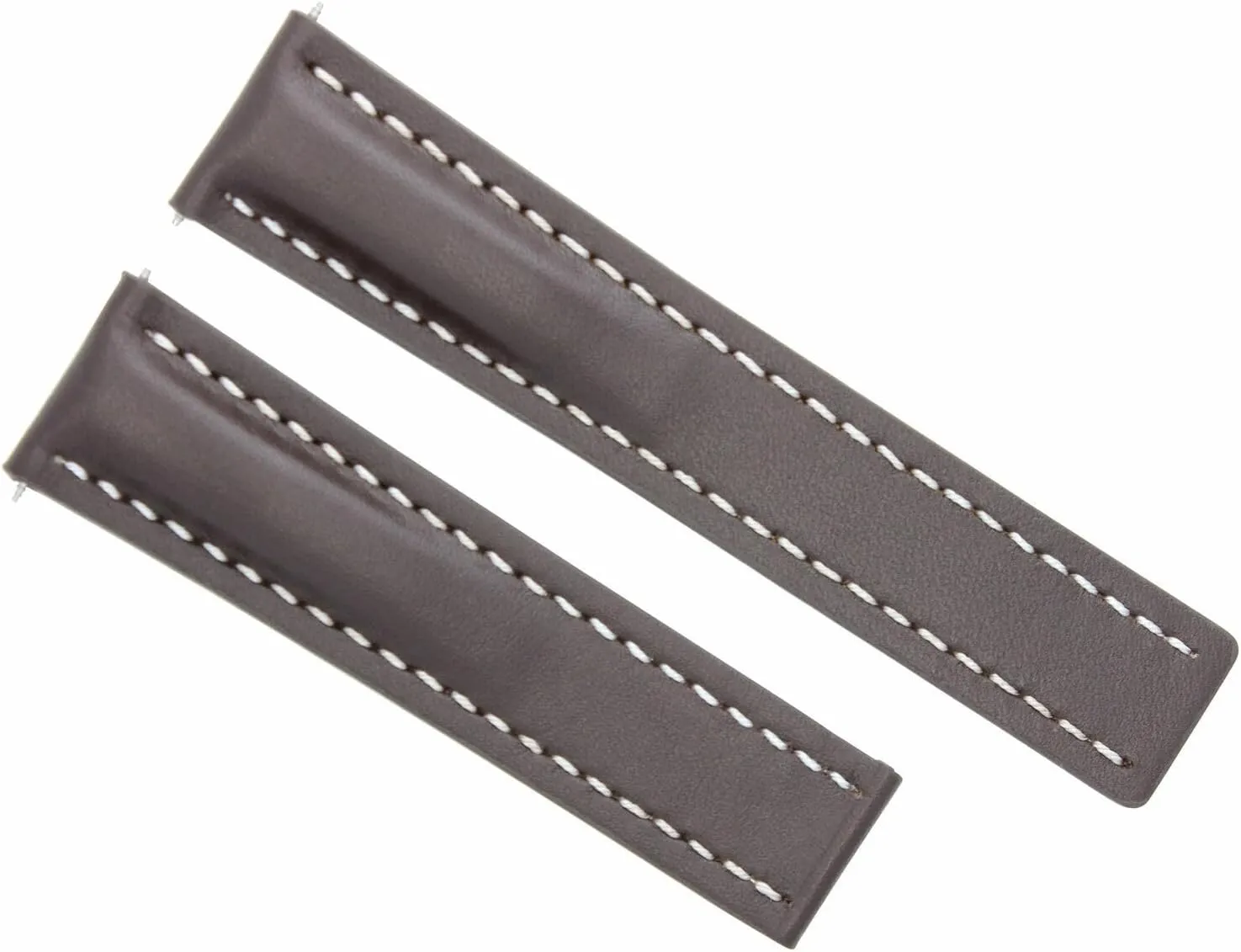 Ewatchparts Leather Watch Band Smooth Strap 22/18 Compatible With Breitling Chronomat Bentley Brown With White Stitching