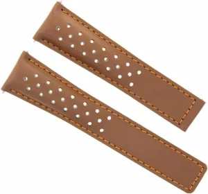 Ewatchparts Leather Watch Band Strap 22mm Compatible With Tag Heuer Carrera Monaco F1 Aquaracer Tan With Orange Stitching