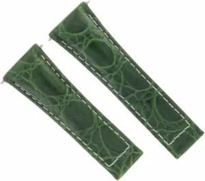 Ewatchparts Leather Watch Band Strap Compatible With Rolex Daytona 116520 116518 116519 Green With White Stitching Regular