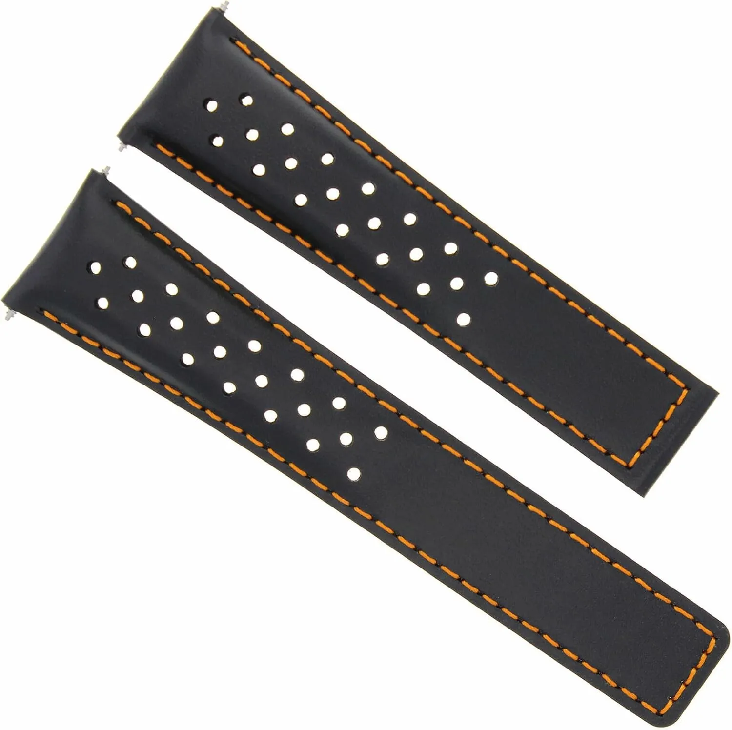 Ewatchparts Leather Watch Band Strap Smooth 19mm Compatible With Tag Heuer Carrera CV2113 Black With Orange Stitching Perforated