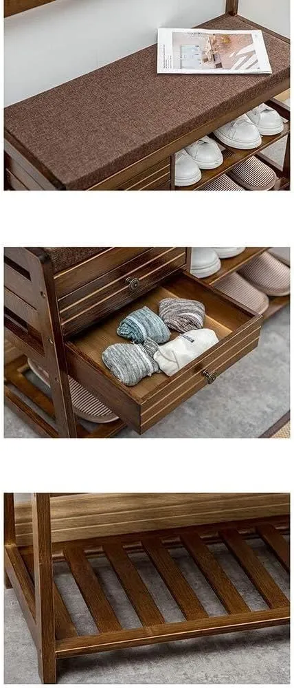 Exquisite Clothes Rail Rack Coat Rack Stand Clothes Rack Stand, Rustproof Metal Hanger With Bench, Ideal For Hall Bedroom Entryway Office for Garment Shoe Hat Handbag Storage, Easy Assembly(Grey,80X32