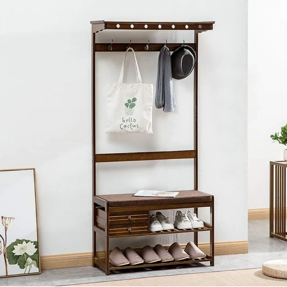Exquisite Clothes Rail Rack Coat Rack Stand Clothes Rack Stand, Rustproof Metal Hanger With Bench, Ideal For Hall Bedroom Entryway Office for Garment Shoe Hat Handbag Storage, Easy Assembly(Grey,80X32
