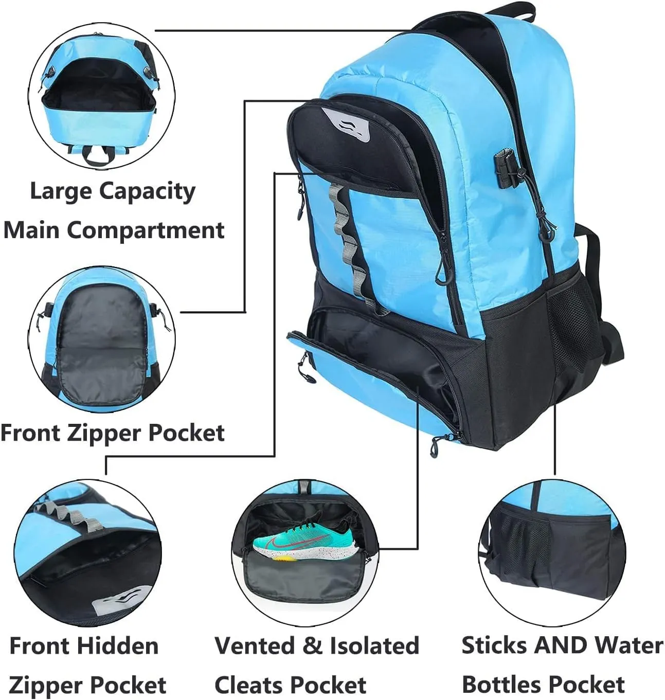 Extra Large Lacrosse Bag Backpack-20/23 Inch Lacrosse Backpack Holds All Lacrosse or Field Hockey Equipment-Two Stick Holders and Separate Cleats Compartment