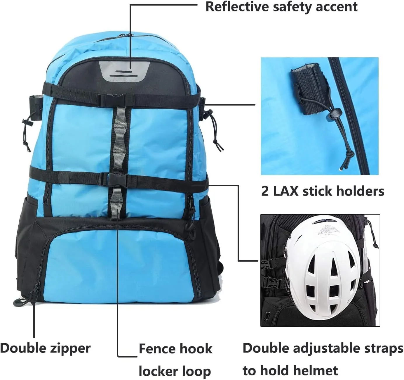 Extra Large Lacrosse Bag Backpack-20/23 Inch Lacrosse Backpack Holds All Lacrosse or Field Hockey Equipment-Two Stick Holders and Separate Cleats Compartment