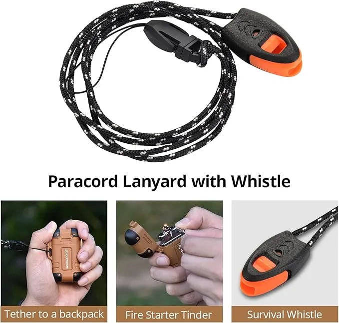 Extremus Blaze 360 Rechargeable Electric Lighters, Dual Arc Lighter, Windproof Plasma Lighter, Waterproof Flashlight Lighter, Flameless Lighter with Whistle Lanyard for Camping (Brown)