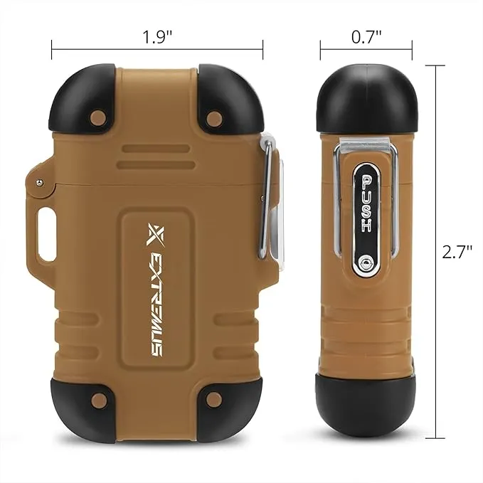 Extremus Blaze 360 Rechargeable Electric Lighters, Dual Arc Lighter, Windproof Plasma Lighter, Waterproof Flashlight Lighter, Flameless Lighter with Whistle Lanyard for Camping (Brown)