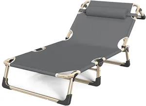 EYPKPL cots for Sleeping Lounge Camping Cot 4-Level Adjustment Folding Camping Bed with Pillow Reclining Chaise Support 330 Lbs Cots for Camping Stretching Freely