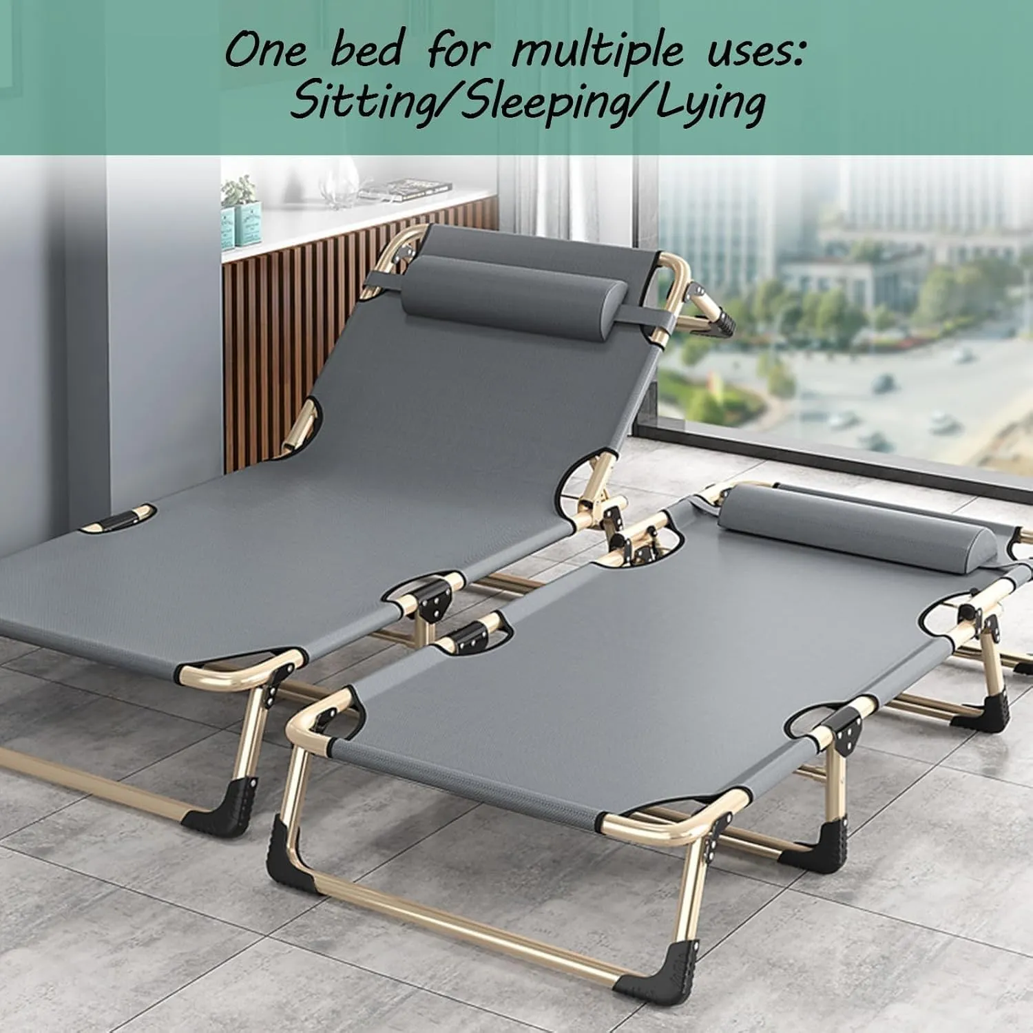 EYPKPL cots for Sleeping Lounge Camping Cot 4-Level Adjustment Folding Camping Bed with Pillow Reclining Chaise Support 330 Lbs Cots for Camping Stretching Freely