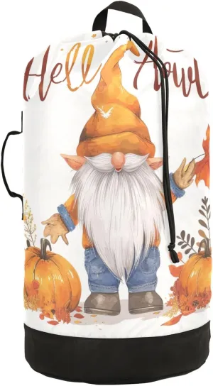 Fall Pumpkins Dwarf Laundry Backpack Bag with Drawstring Closure Waterproof Laundry Bag Laundry Hamper Clothes Storage for Travel Laundromat Apartment