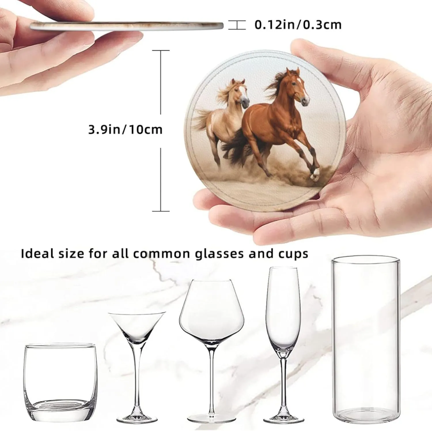 Famame 6 Pcs Desert Running Horses Leather Coasters for Drinks with Holder Coaster Sets Drink Table Cup Coasters for Living Room Kitchen Coffee Decor