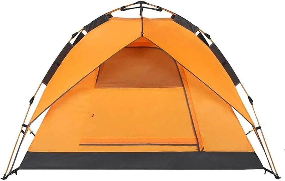 Family Tent Camping Tent Instant Pop Up Tent Waterproof Sun Shelter 3-4 Person Double Door Outdoor Tent, Metal, 220X190X120CM, Orange