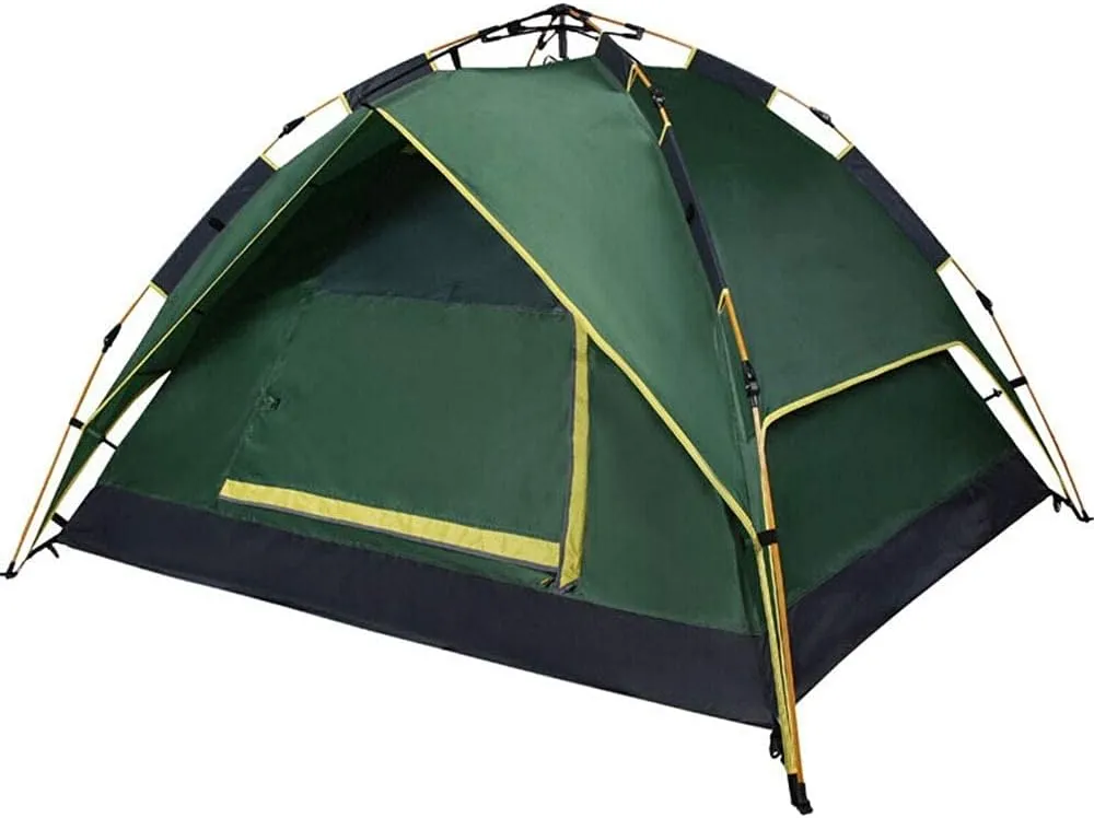 Family Tent Camping Tent Instant Pop Up Tent Waterproof Sun Shelter 3-4 Person Double Door Outdoor Tent, Metal, 220X190X120CM, Orange