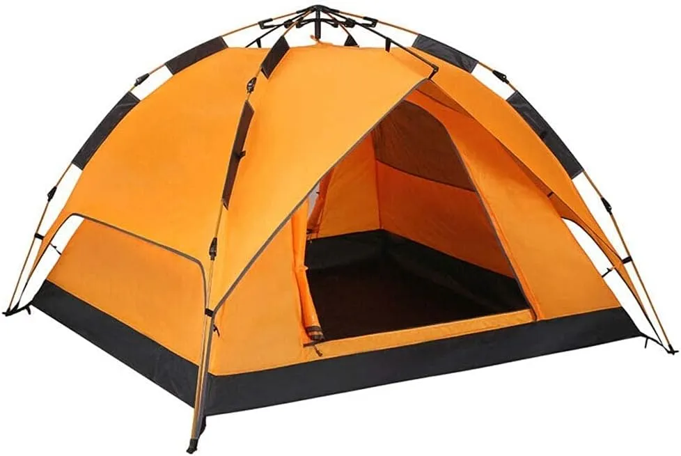 Family Tent Camping Tent Instant Pop Up Tent Waterproof Sun Shelter 3-4 Person Double Door Outdoor Tent, Metal, 220X190X120CM, Orange