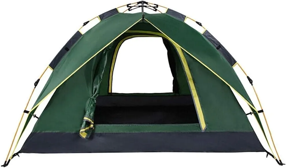 Family Tent Camping Tent Instant Pop Up Tent Waterproof Sun Shelter 3-4 Person Double Door Outdoor Tent, Metal, 220X190X120CM, Orange