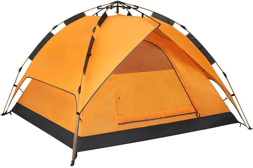 Family Tent Camping Tent Instant Pop Up Tent Waterproof Sun Shelter 3-4 Person Double Door Outdoor Tent, Metal, 220X190X120CM, Orange